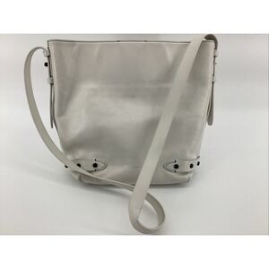 RARE Rebecca Minkoff White Leather Biker Bucket Bag With Double Zippers & Studs